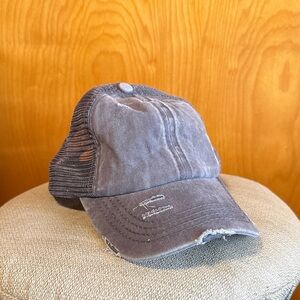 Distressed Gray Cap with Ponytail Hole
